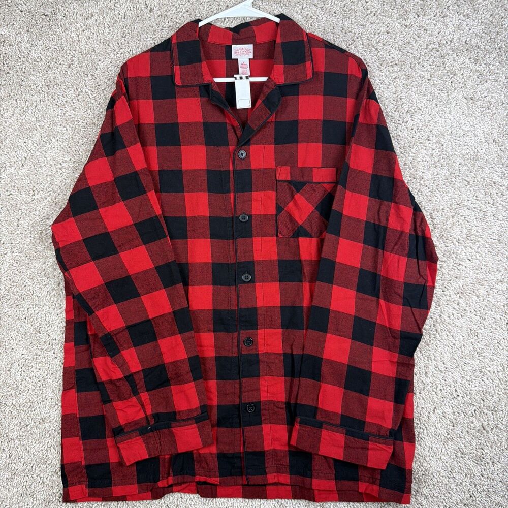 Wondershop Mens Red/Black Plaid Button-Up Long Sleeve Pajama Top Size L